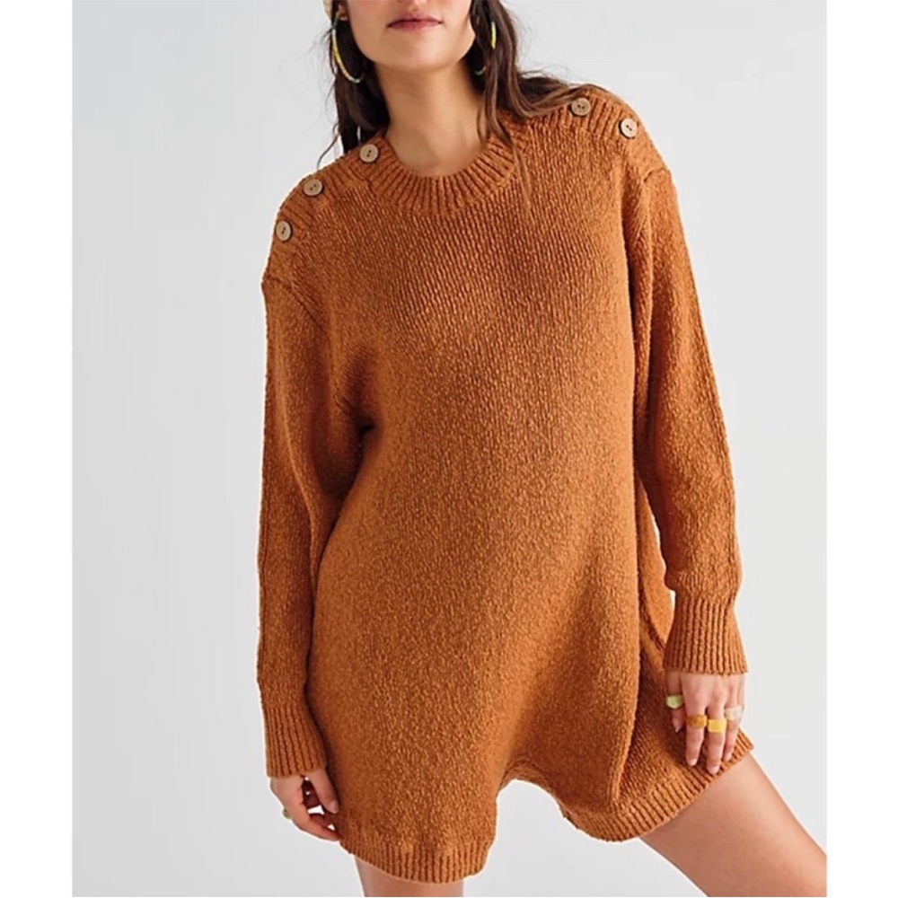 Free People Beach Forever Sweater Romper Caramel Cognac